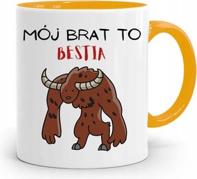 Sárga Bögre Ajándék Testvéremnek A Testvérem Egy Szörnyeteg, fényképes nyomattal