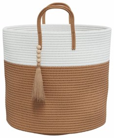barna-fehér pamut tárolókosár Ø40 x 35 cm