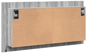 szürke sonoma akril LED-es tükrös fürdőszobaszekrény 90x12x45cm