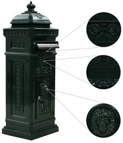 zöld, vintage, rozsdamentes alumínium álló postaláda