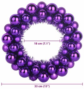 Karácsonyi labda koszorúk 2 pcs Lila 33 x 33 x 7 cm Polisztirol