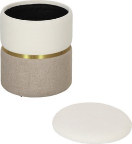 HOMCOM Tároló Zsámoly Fedéllel, Fém Gyűrűs, Két Tonális Kialakítású Kerek Zsámoly, Kárpitozott Stool, Chenille 36 x 36 x 44 cm Krémfehér | Aosom