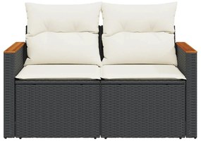 2 személyes fekete polyrattan kerti kanapé párnával