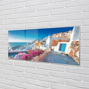 Üvegképek Épületek Görögország tenger virág 125x50 cm