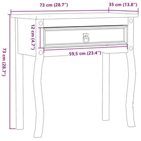 Corona tömör fenyőfa konzolasztal 73 x 35 x 73 cm