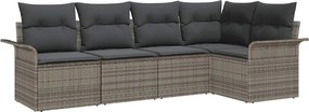 vidaXL Kerti Kanapé Szett párnával 5 pcs Szürke polirattan