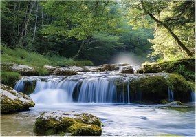 Fotótapéta erdő hegyek vízesés nyír természet nappali hálószoba iroda 3d