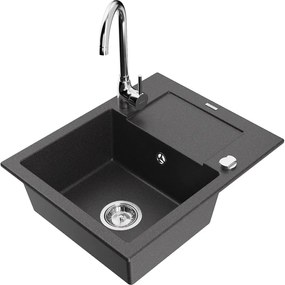 Mexen Enzo, 1 kamrás gránit mosogató csepptálcával 58x47 cm Telma konyhai csapteleppel, fekete foltos, 6506-76-670200-00