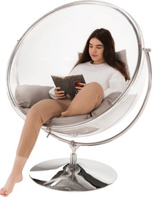 Függő fotel állvánnyal, átlátszó/ezüst/szürke, BUBBLE NEW TYP 2