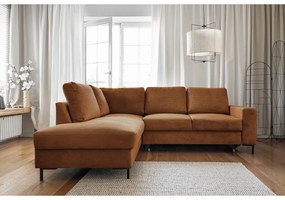 Narancssárgásbarna kordbársony kinyitható sarokkanapé (bal oldali) Lofty Lilly – Miuform