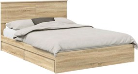vidaXL Tárolós Ágy fejtámlával Sonoma tölgy 160 x 200 cm Faanyag