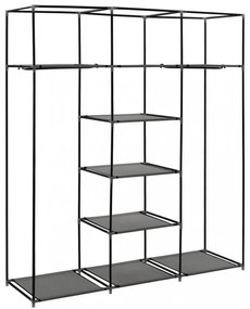 szürke szövet ruhaszekrény rekeszekkel és rudakkal 150x45x175cm