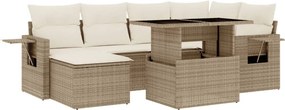 vidaXL 7 részes bézs polyrattan kerti ülőgarnitúra párnákkal