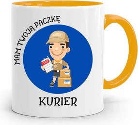 Sárga Bögre Futárnak Megvan Az Ajándékcsomagod fényképes nyomattal