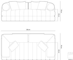 Barna bársony kinyitható kanapé 206 cm Kemi – Cosmopolitan Design