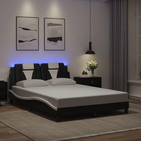 fekete és fehér műbőr ágykeret LED-világítással 140 x 200 cm