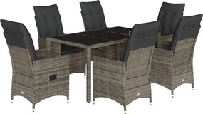 vidaXL 7 részes szürke polyrattan kerti étkezőgarnitúra párnával