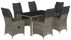 vidaXL 7 részes szürke polyrattan kerti étkezőgarnitúra párnával