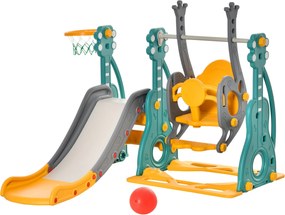 HOMCOM 3 az 1-ben Gyermekcsúszda Hintával és Kosárlabdázó Gyűrűvel 18-36 Hónaposoknak Állítható Ülőkével Benti és Kinti Játszóhely 152x149x107 cm Több