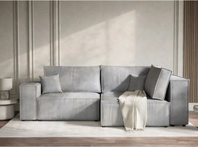 Szürke kordbársony kinyitható-tárolóhelyes sarokkanapé (jobb oldali-L alakú) Tonga – Maison de Rêve