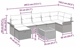 Kerti Kanapé Szett 8 pcs Bézs polirattan