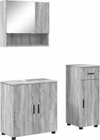 vidaXL Fürdőszoba bútor szett 3 pcs Szürke Sonoma Faanyag & Fém