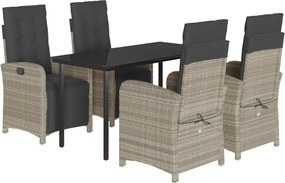 vidaXL 5részes világosszürke polyrattan kerti étkezőgarnitúra párnával