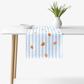 Goldea teflonbevonatú asztali futó -  eprek kék csíkos alapon 20x120 cm
