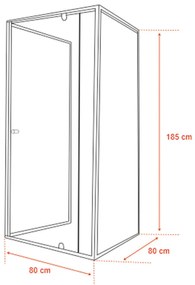 Flexi falsíkra szerelhető szögletes zuhanykabin 80x80 cm zuhanytálca nélkül fekete