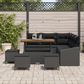 8 Részes Kert Kanapé Szett Párnákkal Fekete PE Rattan Akác, 2 Fős Kert Kanapé Párnákkal Fekete PE Rattan, 3 Részes Kert Étkező Szett Párnákkal Fekete PE Rattan Akác