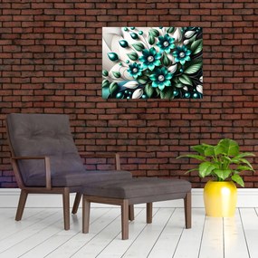 Üveg kép - 3D türkiz virágok (70x50 cm)