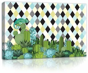 Kaméleon és kaktuszok, vászonkép, 60x40 cm méretben