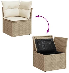 9 részes bézs polyrattan akácfa kerti ülőgarnitúra párnákkal
