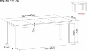 Oskar bővíthető étkezőasztal 120-200cm kézműves tölgy