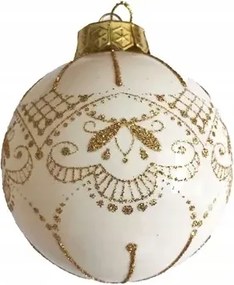 Kerek fehér gömb arany csipkével díszítve 10 cm