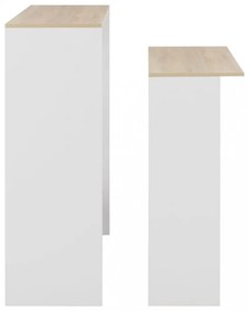 fehér és tölgyszínű bárasztal 2 asztallappal 130 x 40 x 120 cm