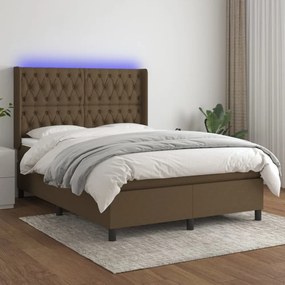 barna szövet rugós és LED-es ágy matraccal 140x200 cm