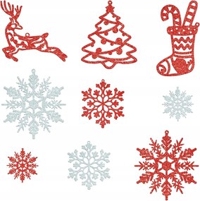 Fa DĂszek KarĂĄcsonyfĂĄra KarĂĄcsonyfa Gömbök 65db csillĂĄm HĂłpehely Pelyhek 10,5cm