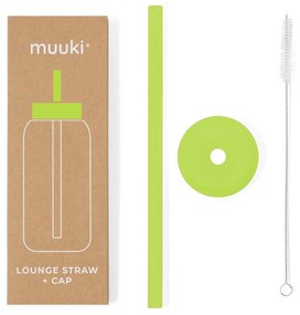 Szilikon szívószál tisztítókefével-fedéllel Electric Lime – Muuki