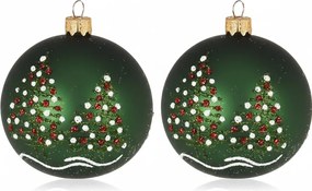2 darabos szett Karácsonyi dekorációs üveggömb tűlevelűekkel, zöld (8 cm)