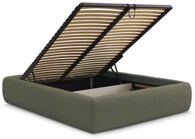 Sötétzöld kárpitozott ágyneműtartós-ágytámla nélkül franciaágy ágyráccsal 180x200 cm Inera – Bobochic Paris