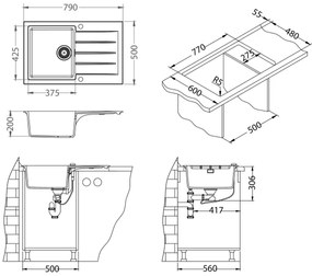 ALVEUS SETA23231 - Konyhai mosogató CADIT + MINTAS mosogatócsaptelep 34 cm gránit/fekete