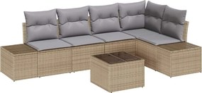 vidaXL Kerti Kanapé Szett 6 pcs Bézs polirattan