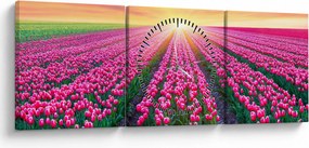 Tulipán mező és a nap képe (órával) (90x30 cm)