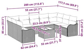Kerti Kanapé Szett párnával 10 pcs Bézs és fehér Poli rattan
