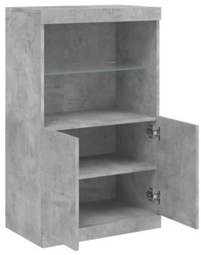 betonszürke tálalószekrény LED-világítással 60,5 x 37 x 100 cm