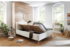 Fehér kárpitozott franciaágy tárolóhellyel és ágyráccsal 180x200 cm Mattis - Meise Möbel