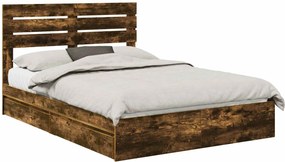 vidaXL Tárolós Ágy fejtámlával Füstölt tölgy 160 x 200 cm Faanyag