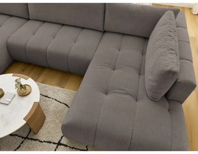 Szürkésbarna kinyitható-tárolóhelyes sarokkanapé (jobb oldali-U alakú) Fuji – Bobochic Paris