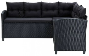 vidaXL 6 részes fekete polyrattan kerti bútorszett párnákkal